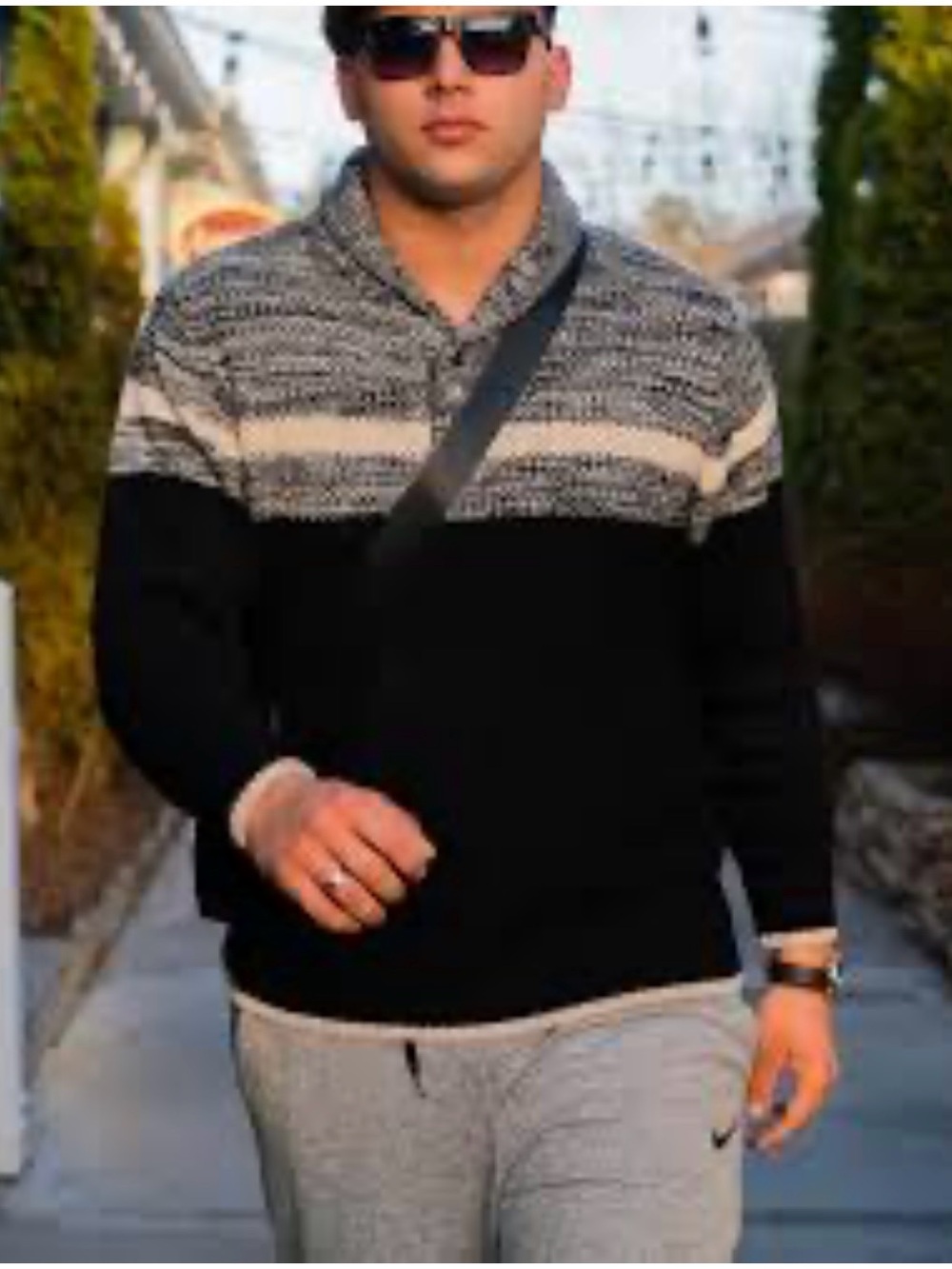 RedHead Men's Cotton Knit Sweater in Black, Gray and Cream